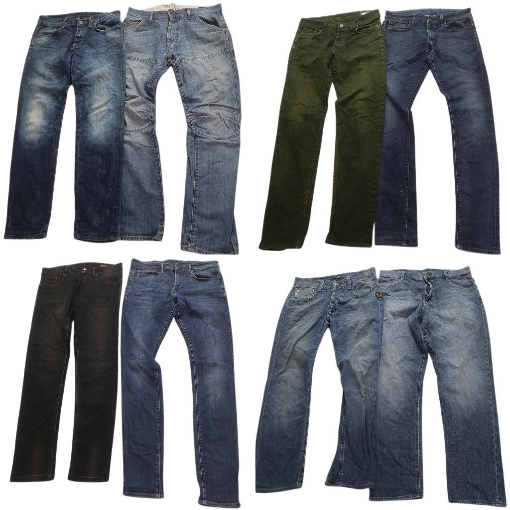 古着卸 G-STAR RAW デニム パンツ 8枚セット メンズ 32 デニム フェード グリーン インディゴブルー 古着 NC4936
