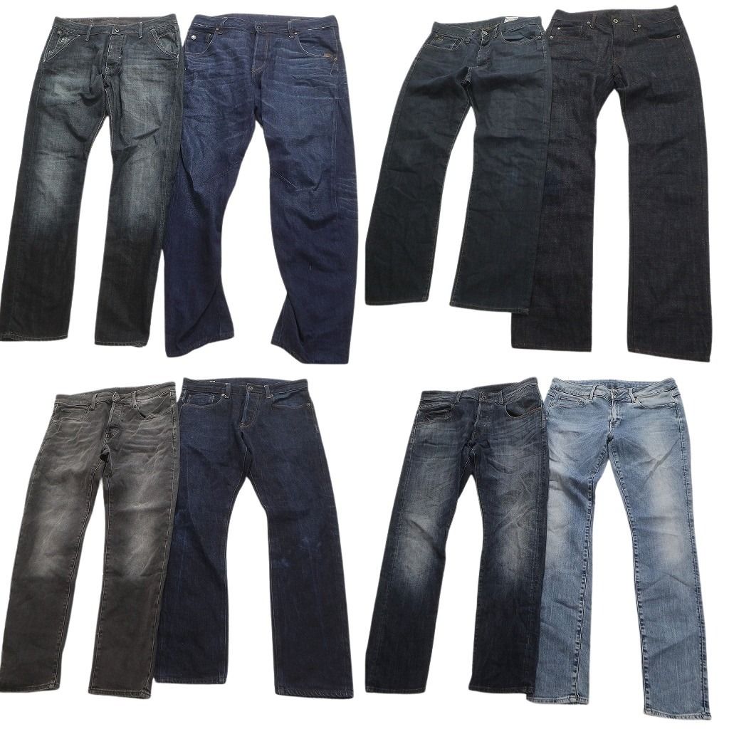 古着卸 G-STAR RAW デニム パンツ 8枚セット メンズ 32 33 ブラック インディゴブルー フェード ヒゲ 古着 NC4935