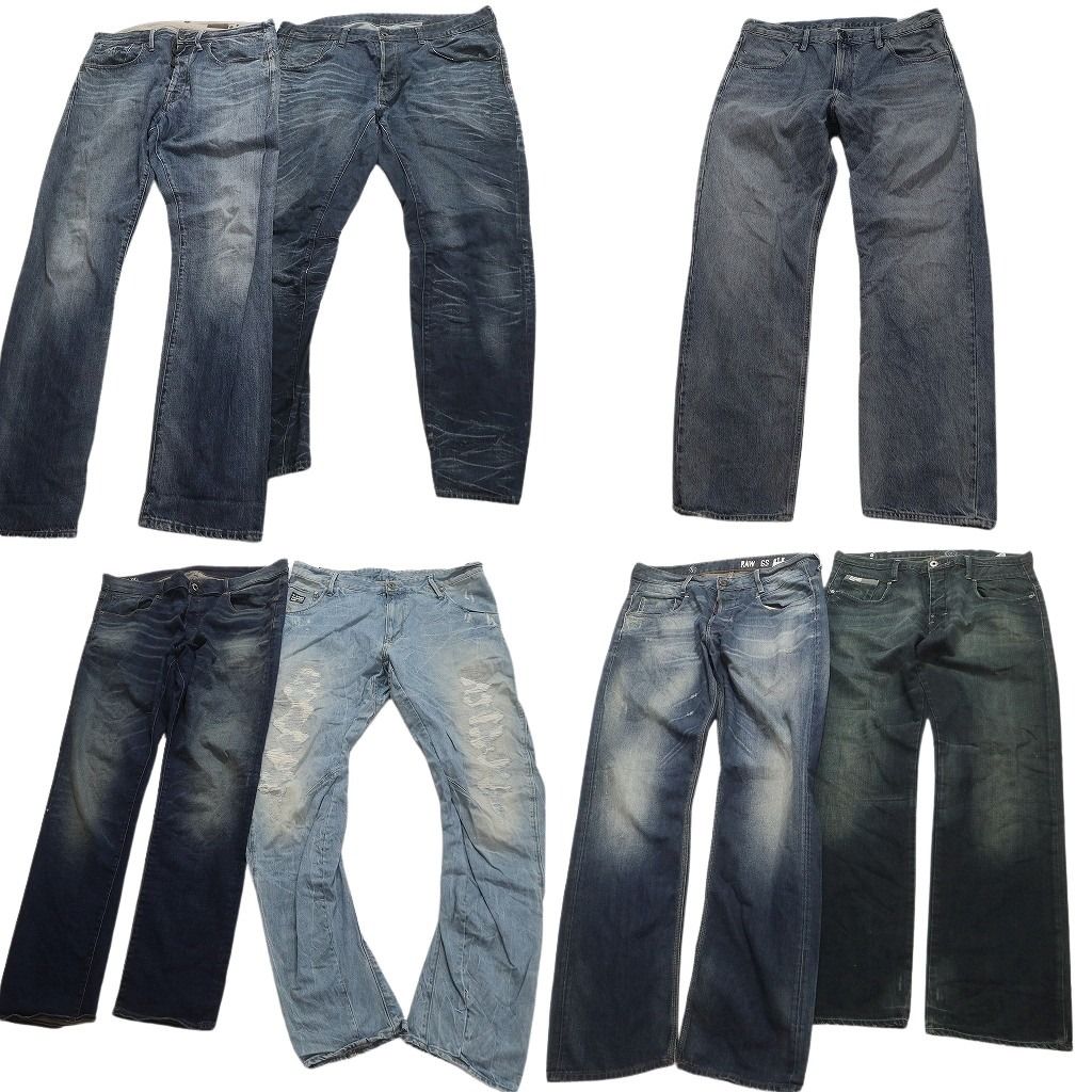 古着卸 G-STAR RAW デニム パンツ 7枚セット メンズ 36 38 40 ダメージ加工 フェード インディゴブルー 古着 NC4932
