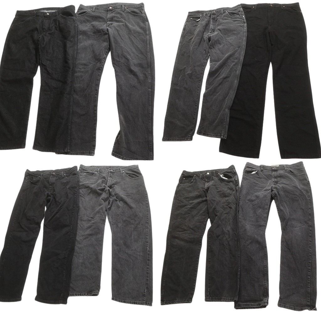 古着卸 Wrangler ラングラー ブラックデニム パンツ セット メンズ 38 ワイド 革パッチ ストレート 古着 NC 4957