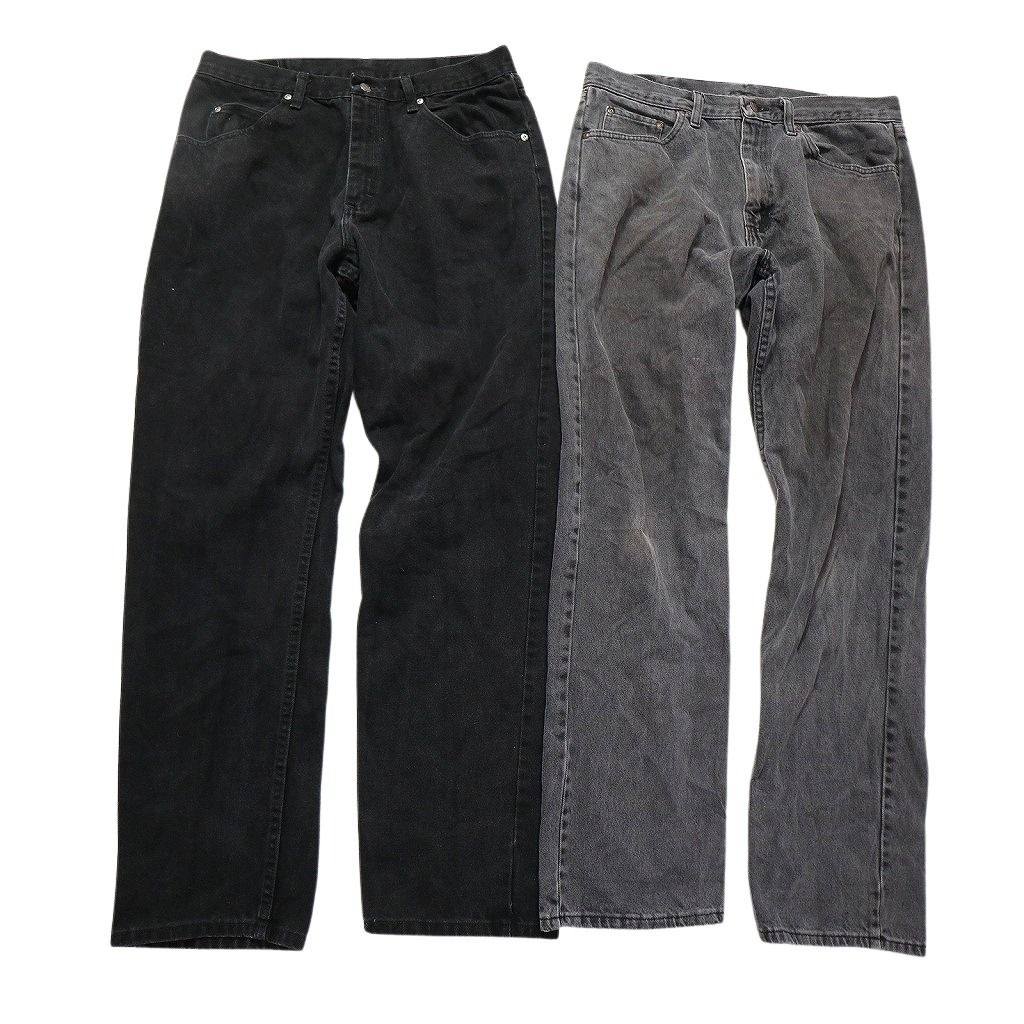 古着卸 Wrangler ラングラー ブラックデニム パンツ セット メンズ 34 革パッチ フェード アメカジ 古着 NC 4963