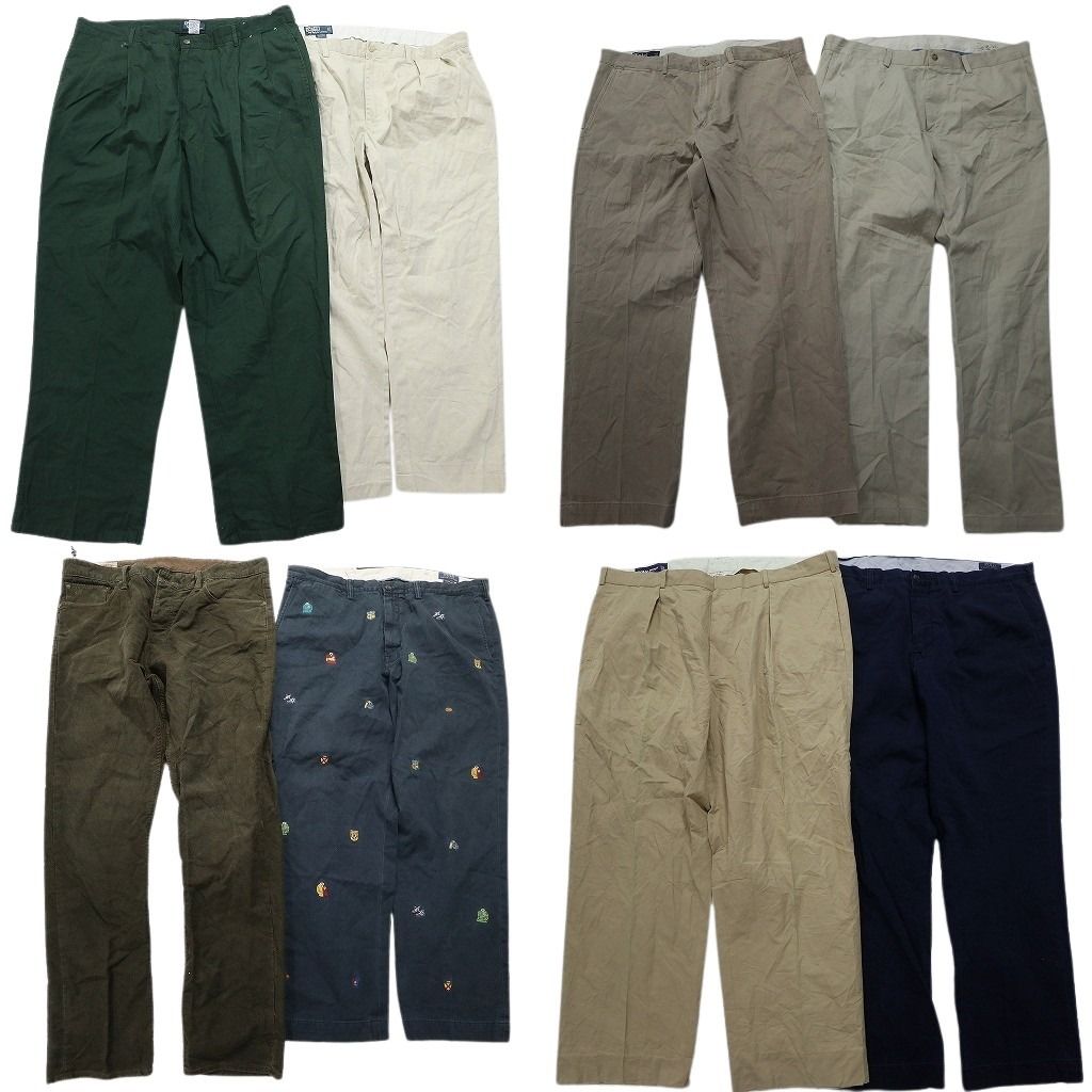 古着卸 ラルフローレン パンツ MIX 8枚セット メンズ 38 40 ツータック ワイド 総柄 デニム ポロチノ 古着 NC5055