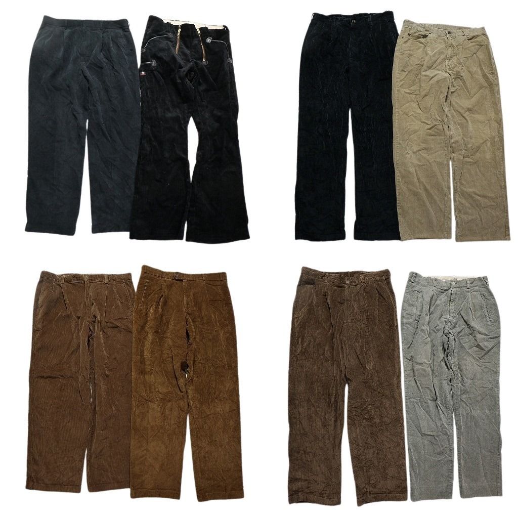 古着卸 コーデュロイ パンツ MIX セット メンズ 34 タック ワイド ストレート ブラウン 古着 NC 5097