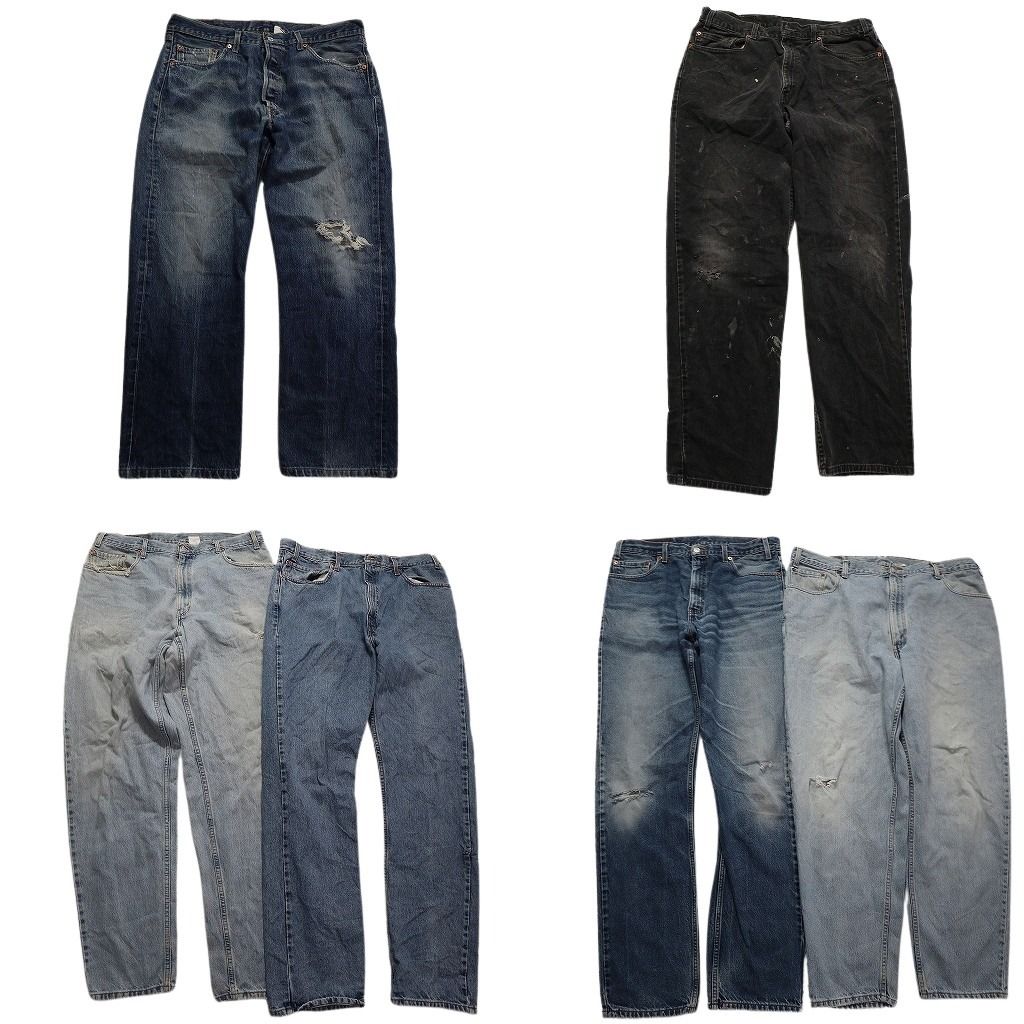 B品 古着卸 まとめ リーバイス 紙タグ デニム パンツ 6枚セット メンズ 33 38 42 ブラック ダメージ加工 505 550 古着 NC5122