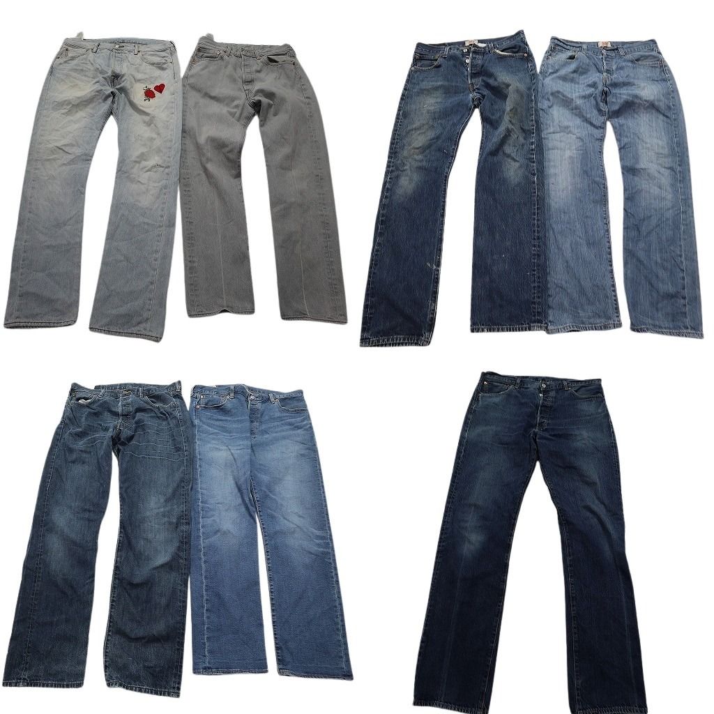 B品 古着卸 リーバイス 501 デニム パンツ 7枚セット メンズ 34 36 縦落ち ヒゲ 刺 ストレート 古着 NC5153