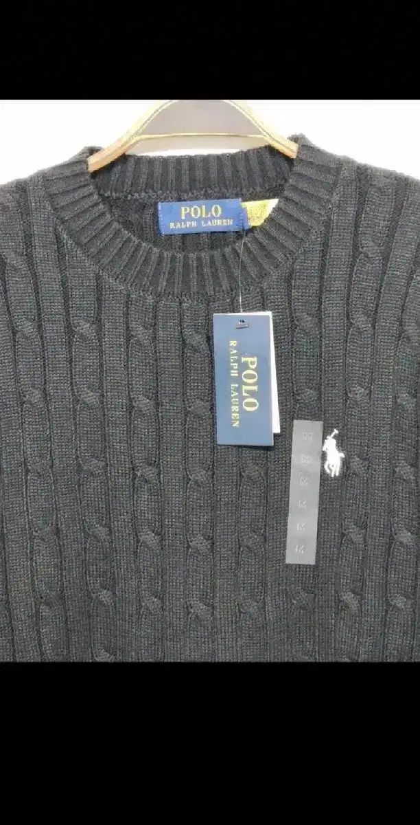 M ラルフローレン ポロ ケーブル編み セーター ブラック ラウンド