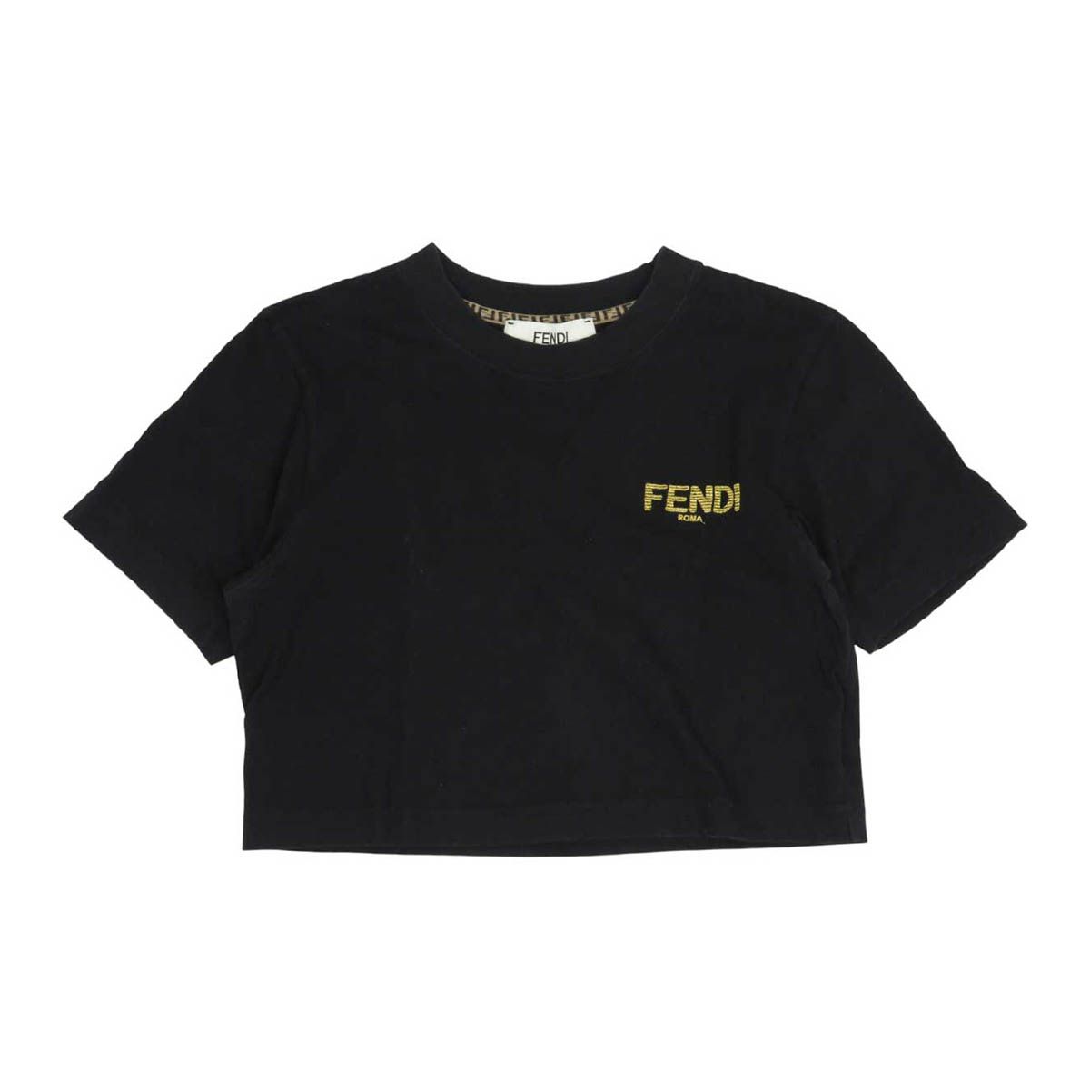 フェンディ ロゴ エンブロイダリー クロップド Tシャツ FS7901 AKS3 レディース ブラック FENDI アパレル 小物