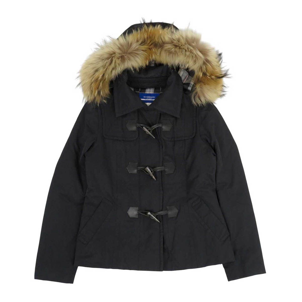 バーバリー ファー付き ダッフルコート ブルーレーベル レディース ブラック BURBERRY アパレル 小物