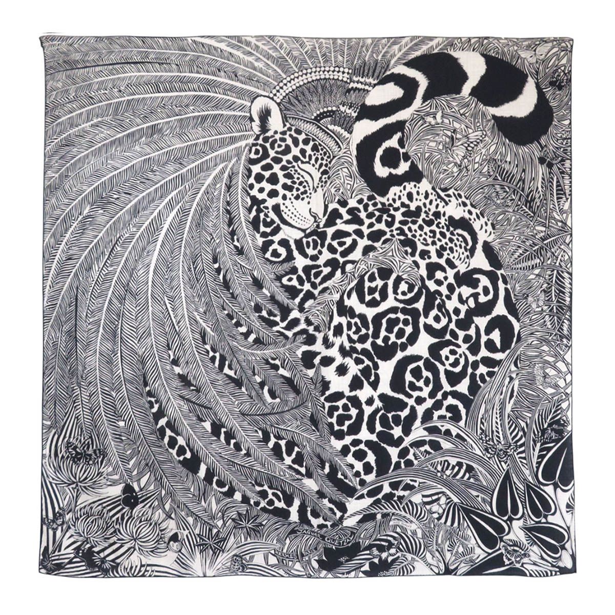 エルメス カレジェアン JAGUAR QUETZAL ショール ユニセックス ブラック グレー HERMES アパレル 小物