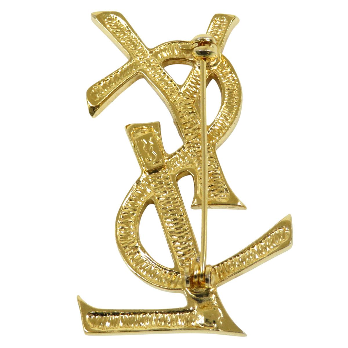 イヴサンローラン YSL ロゴ ラインストーン ブローチ GP ユニセックス YVES SAINT LAURENT アパレル 小物