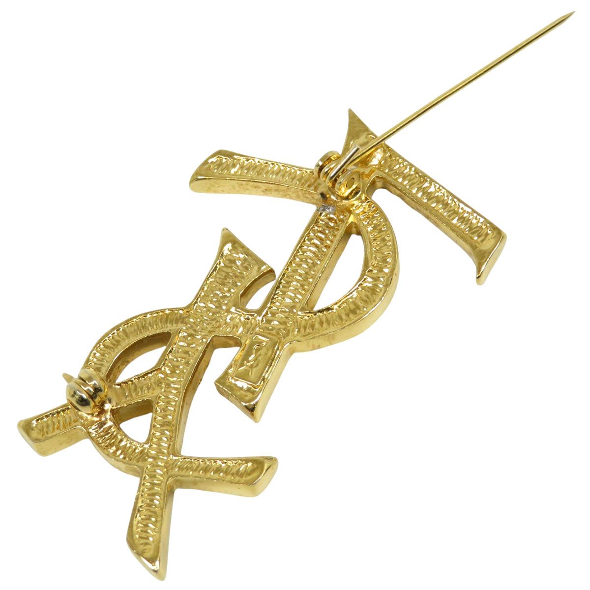 イヴサンローラン YSL ロゴ ラインストーン ブローチ GP ユニセックス YVES SAINT LAURENT アパレル 小物 FORTGASGNV_COM_BR