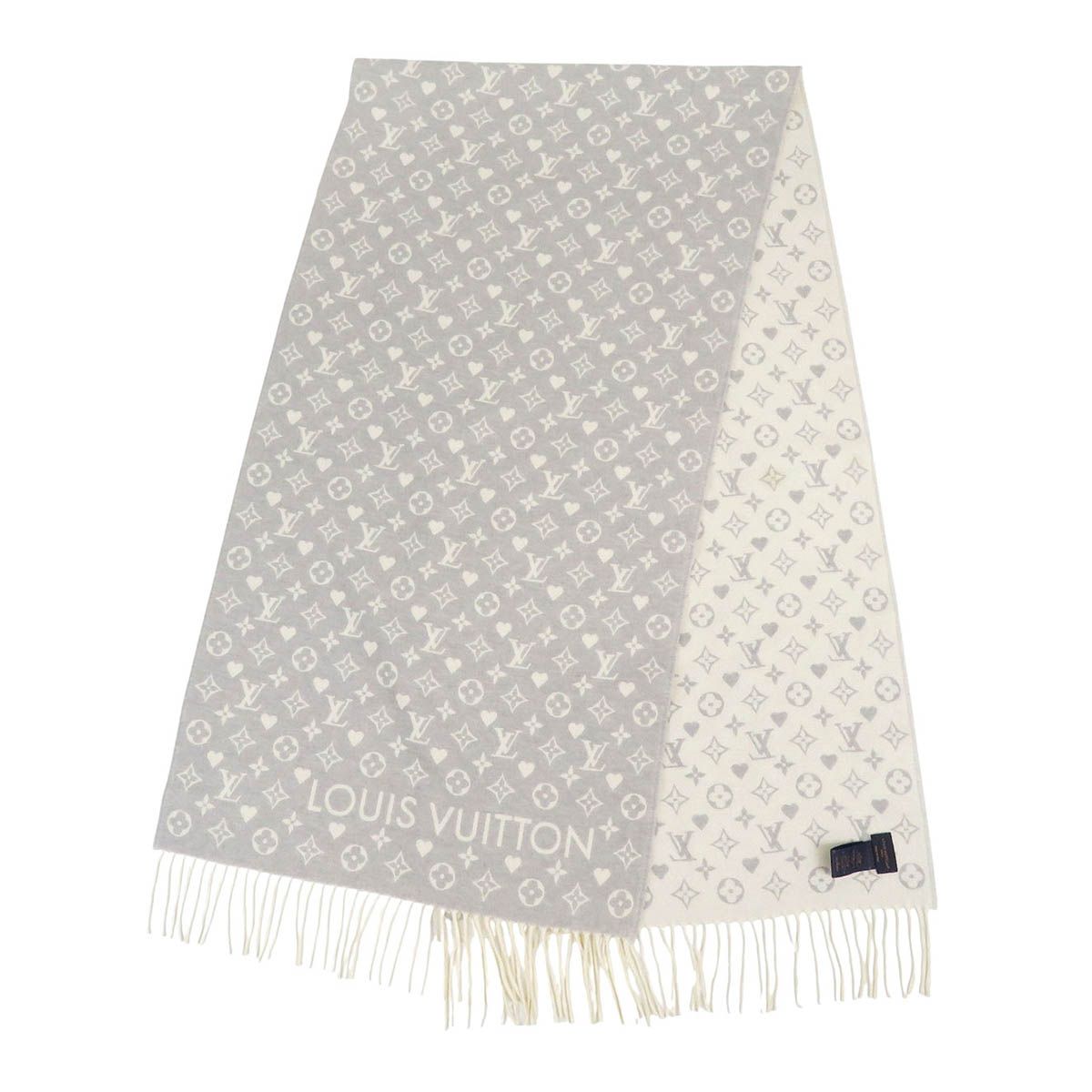 ルイヴィトン ゲーム オン カシミヤ マフラー モノグラム M77641 ユニセックス ライトグレー ホワイト LOUIS VUITTON アパレル 小物