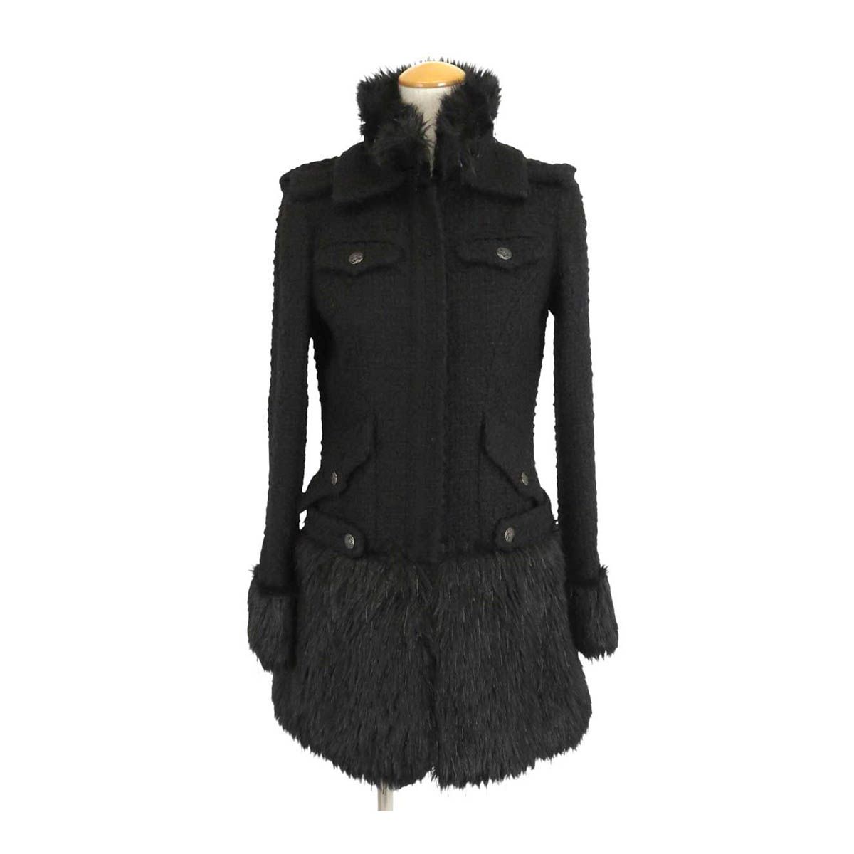 シャネル ココマーク ツイード ファンタジーファー コート レディース ブラック CHANEL アパレル 小物