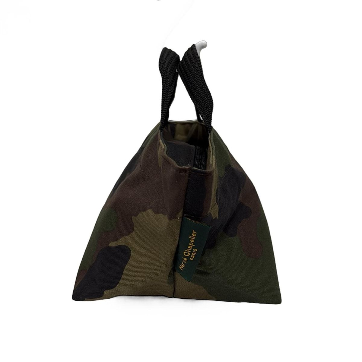 Herve Chapelier エルベシャプリエ ハンドバッグ ナイロン舟型トートS カーキ×黒×マルチ Nライン 迷彩柄