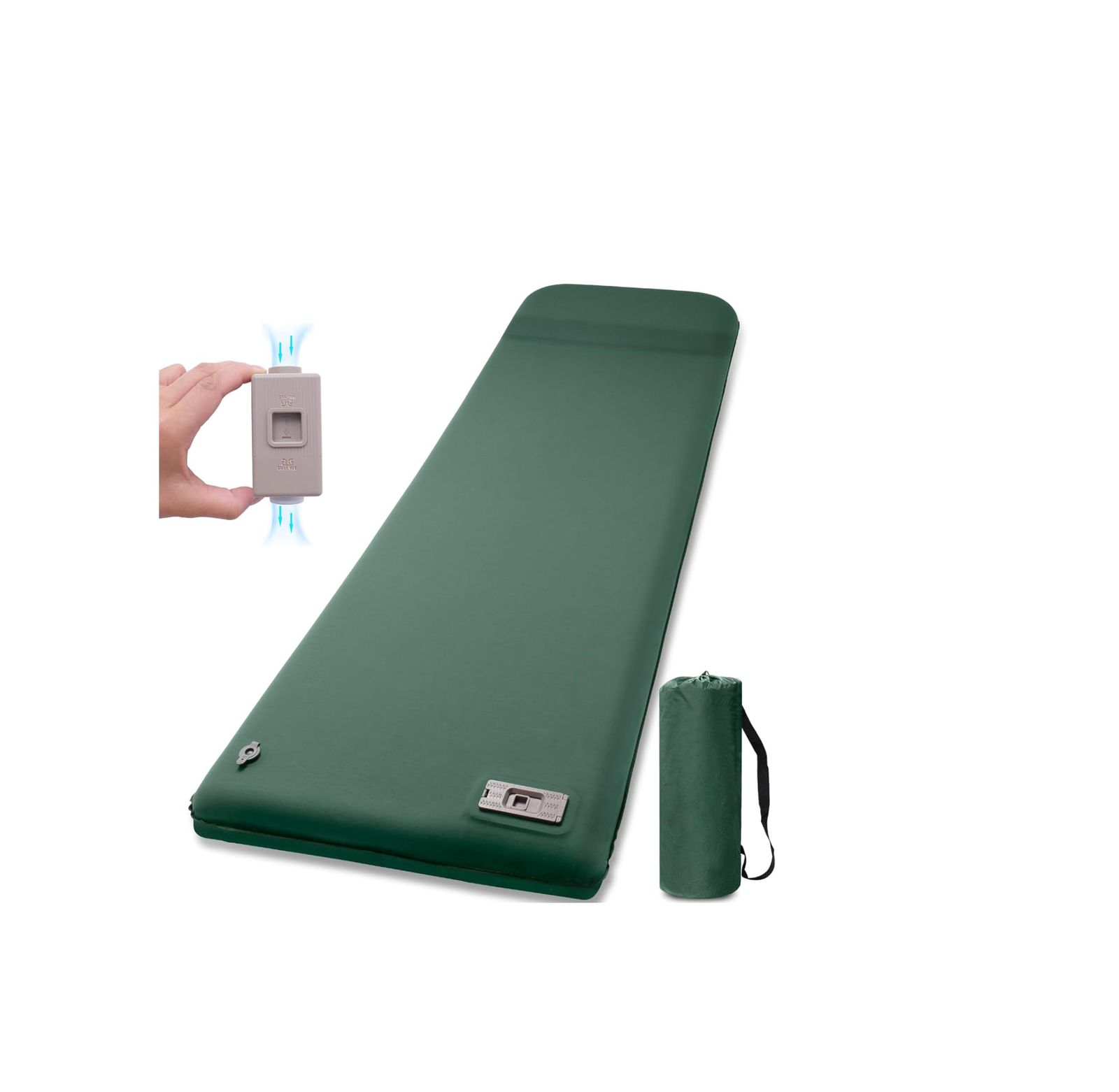 MFDXWCV エアーマット電動ポンプ内蔵 キャンプマット ワンボタンで自動空気を入れる 抜く インフレーターマット エアマット 8cm厚手 R値9.5 収納袋付き グリーン