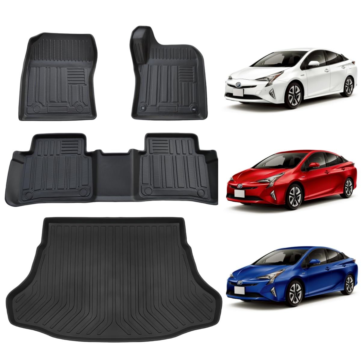 REJEEKAR トヨタ プリウス PRIUS 50系フロアマット&ラゲッジマット防水4枚セット 前期 後期 TPE素材使用 3D マット 滑り防止 防水 耐摩耗 お手入れ簡単 プリウス50系 オーダーメイド マット フロアマット&ラゲッジマット