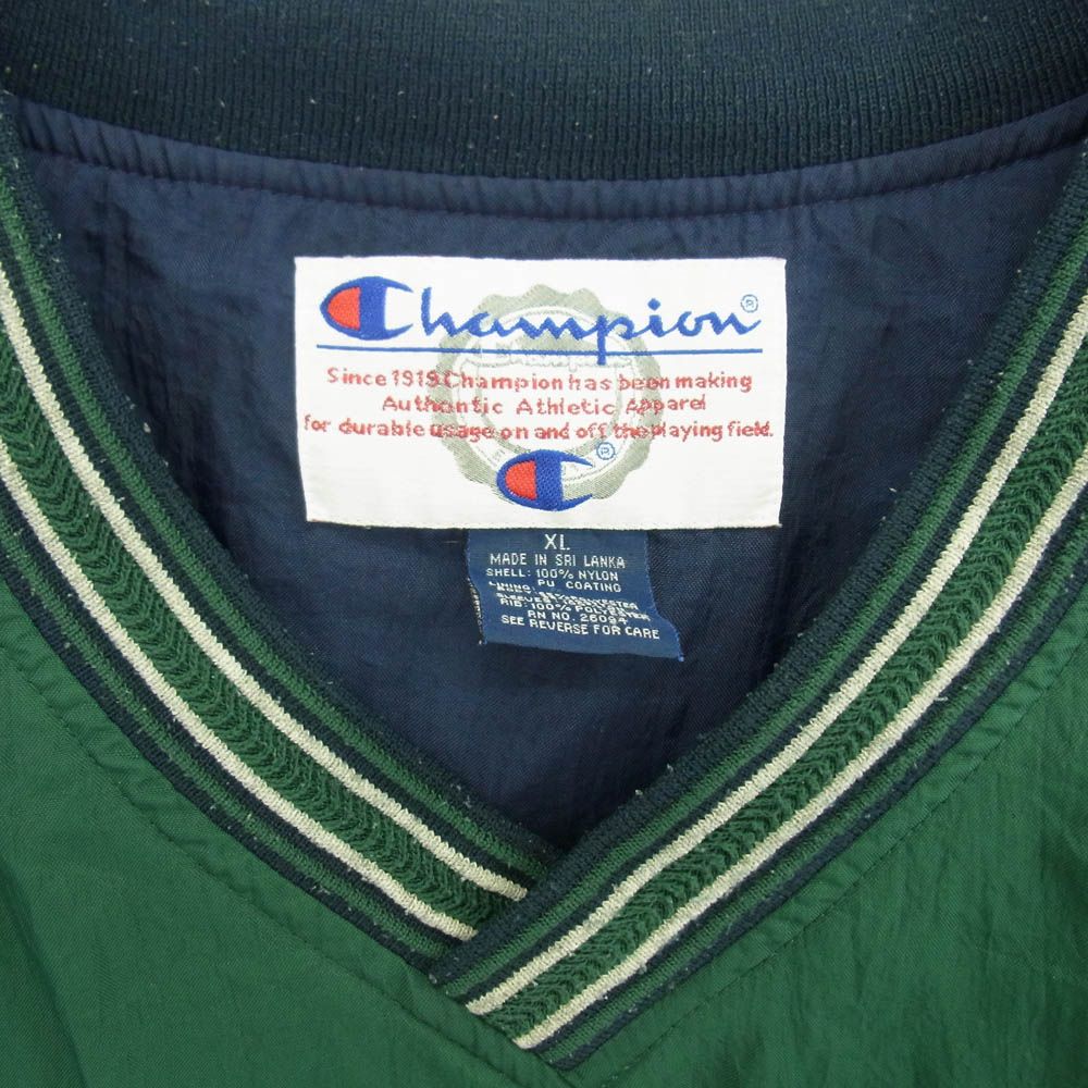 Champion チャンピオン 90 s 00s V NECK ロゴ 刺繍 プルオーバー ナイロン ジャケット アノラック グリーン XL グリーン系 XL KANDAIZUMI_COM