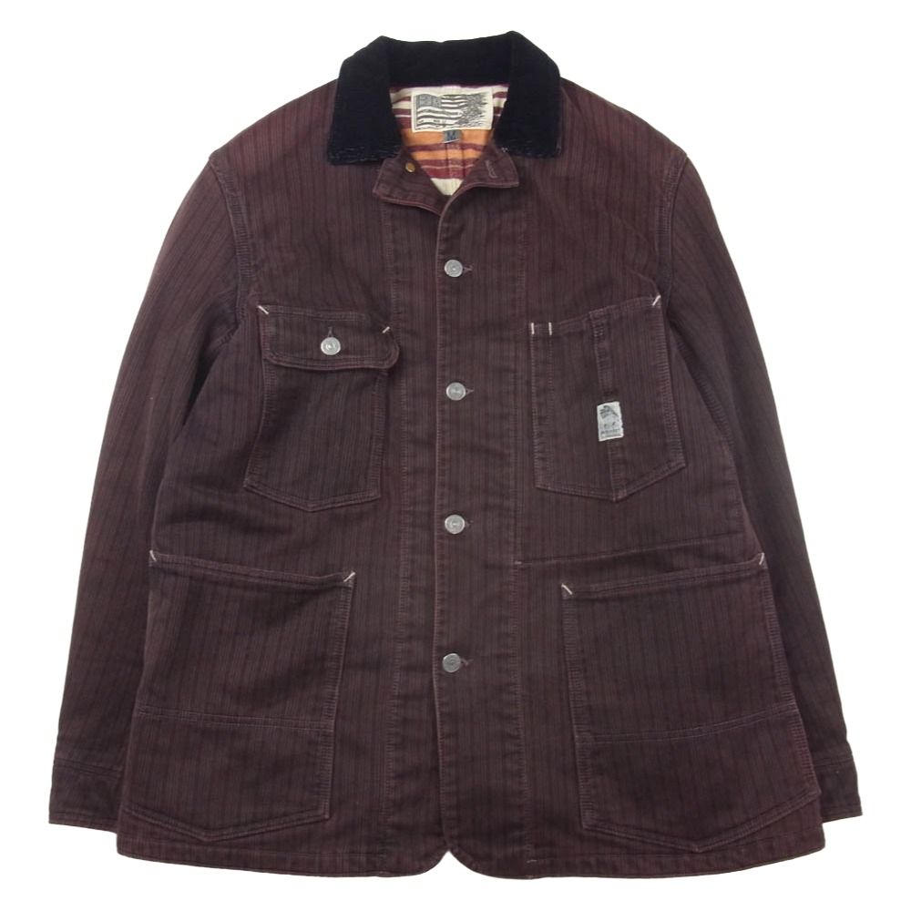 BOOTLEGGERS ブートレガーズ 襟コーデュロイ ストライプ ジップアップ ワークジャケット ワインレッド系 M