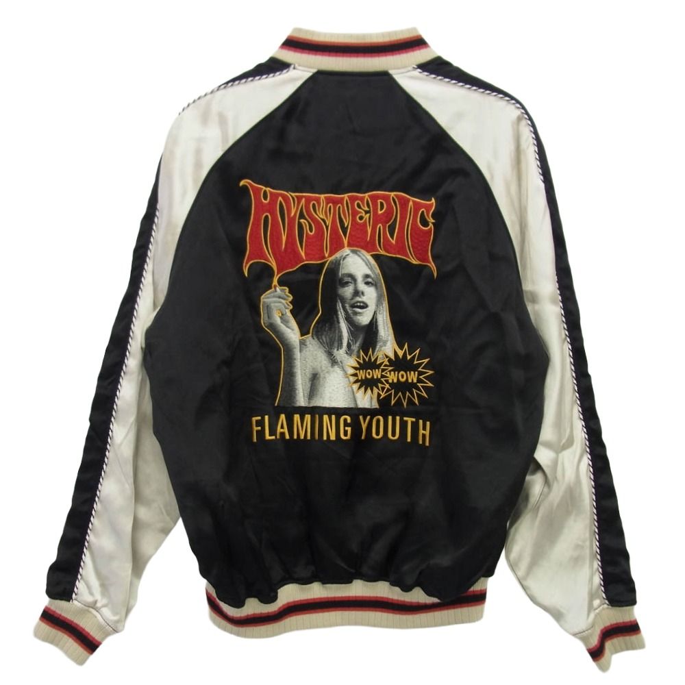 HYSTERIC GLAMOUR ヒステリックグラマー 25SS 02251AB03 FLAMING TOUTH ガール刺繍 スカジャン サテン ジャケット ブラック系 M