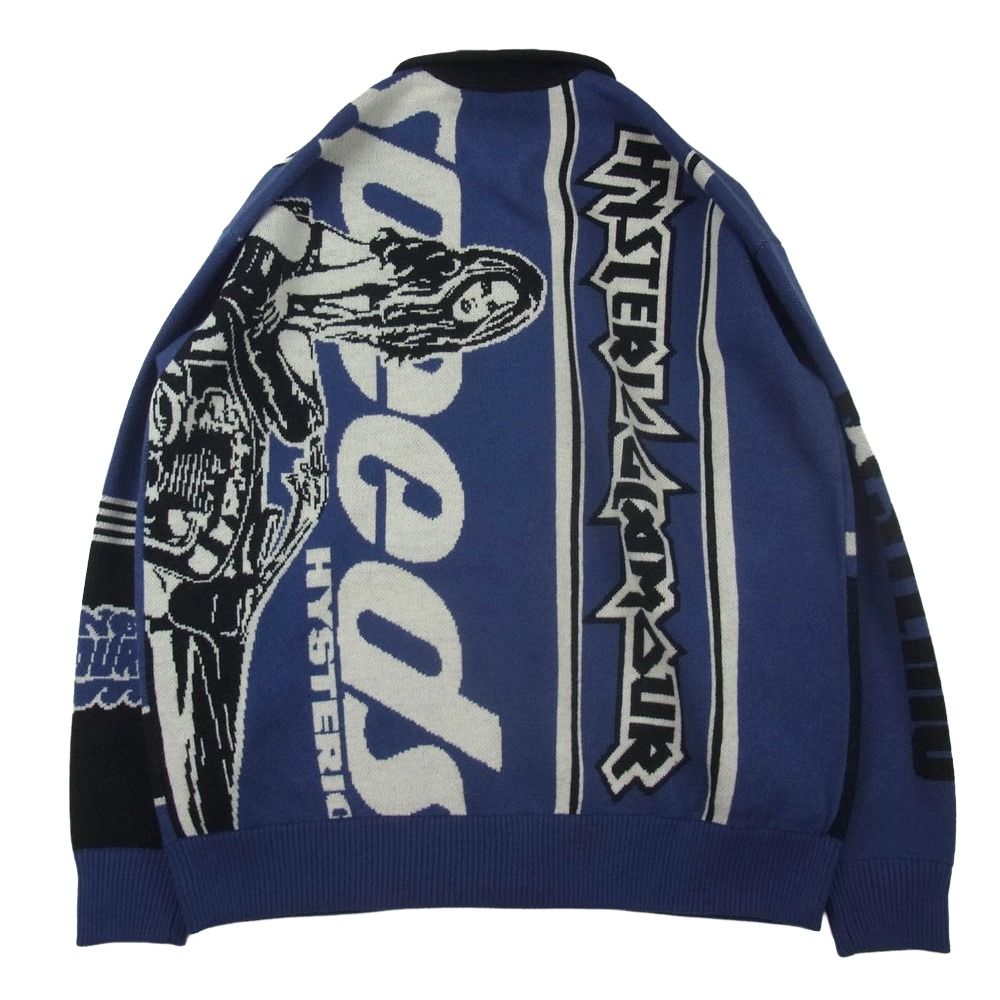 HYSTERIC GLAMOUR ヒステリックグラマー 02253NJ02 SOUND AND VISION ジャカード ジップアップ ニット ジャケット ブルゾン ネイビー系 L 新古品