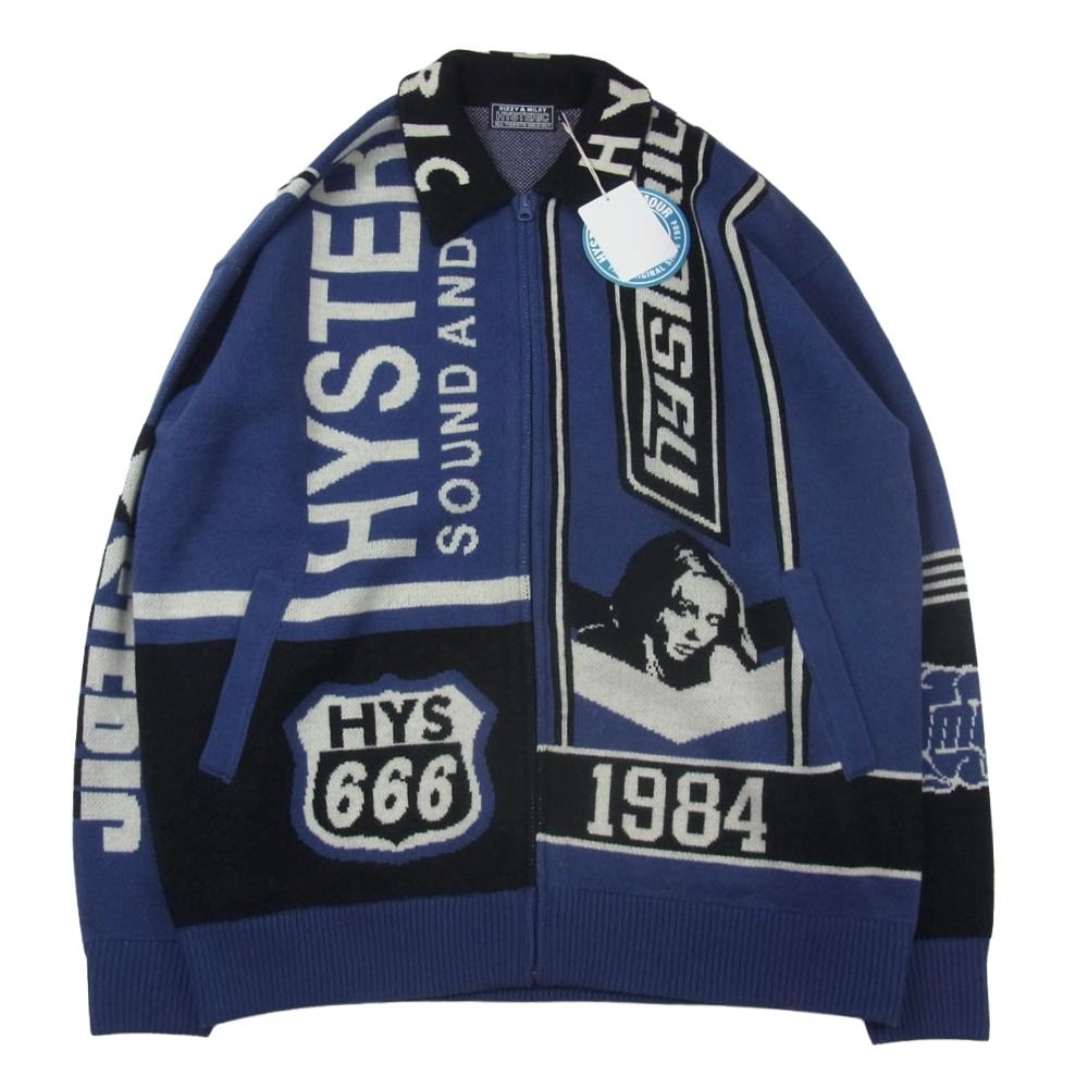 HYSTERIC GLAMOUR ヒステリックグラマー 02253NJ02 SOUND AND VISION ジャカード ジップアップ ニット ジャケット ブルゾン ネイビー系 L 新古品