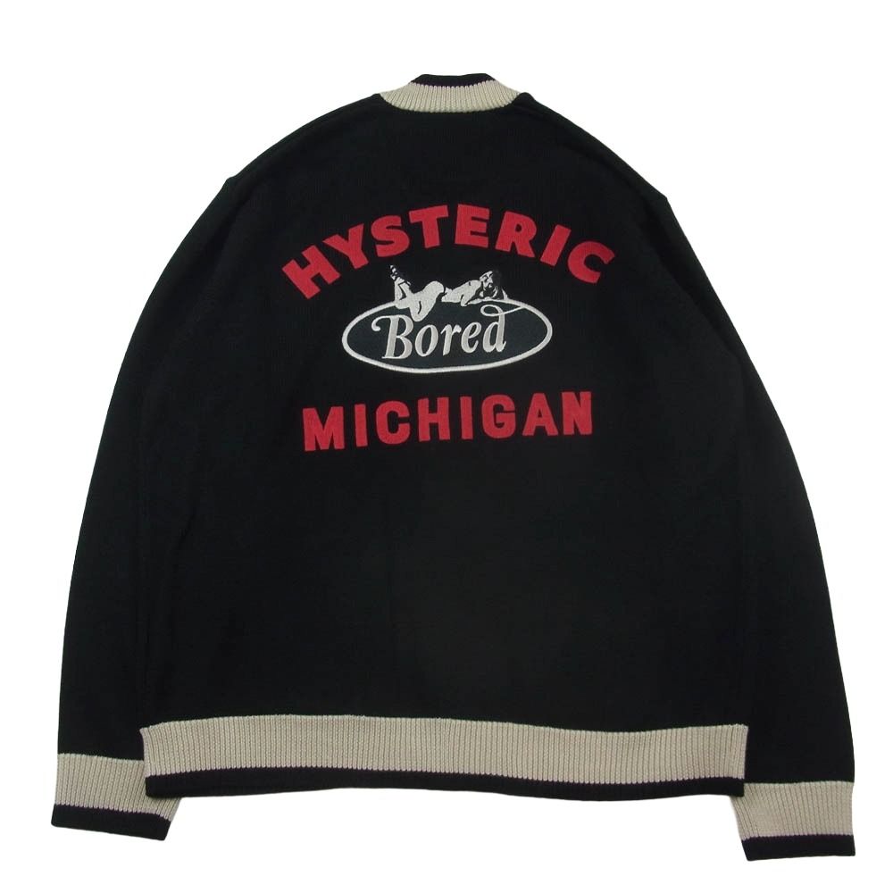 HYSTERIC GLAMOUR ヒステリックグラマー 02253NJ01 BORED MICHIGAN 刺繍 ジャンパー ジップアップ ニット ジャケット ブルゾン ブラック系 L
