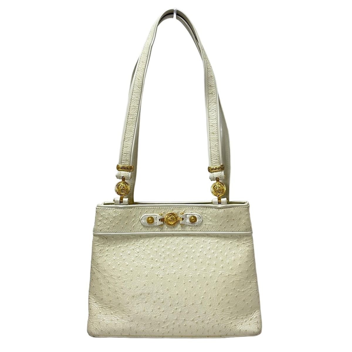 GIANNIVERSACE ジャンニヴェルサーチ トートバッグ - アイボリー×ゴールド レザー