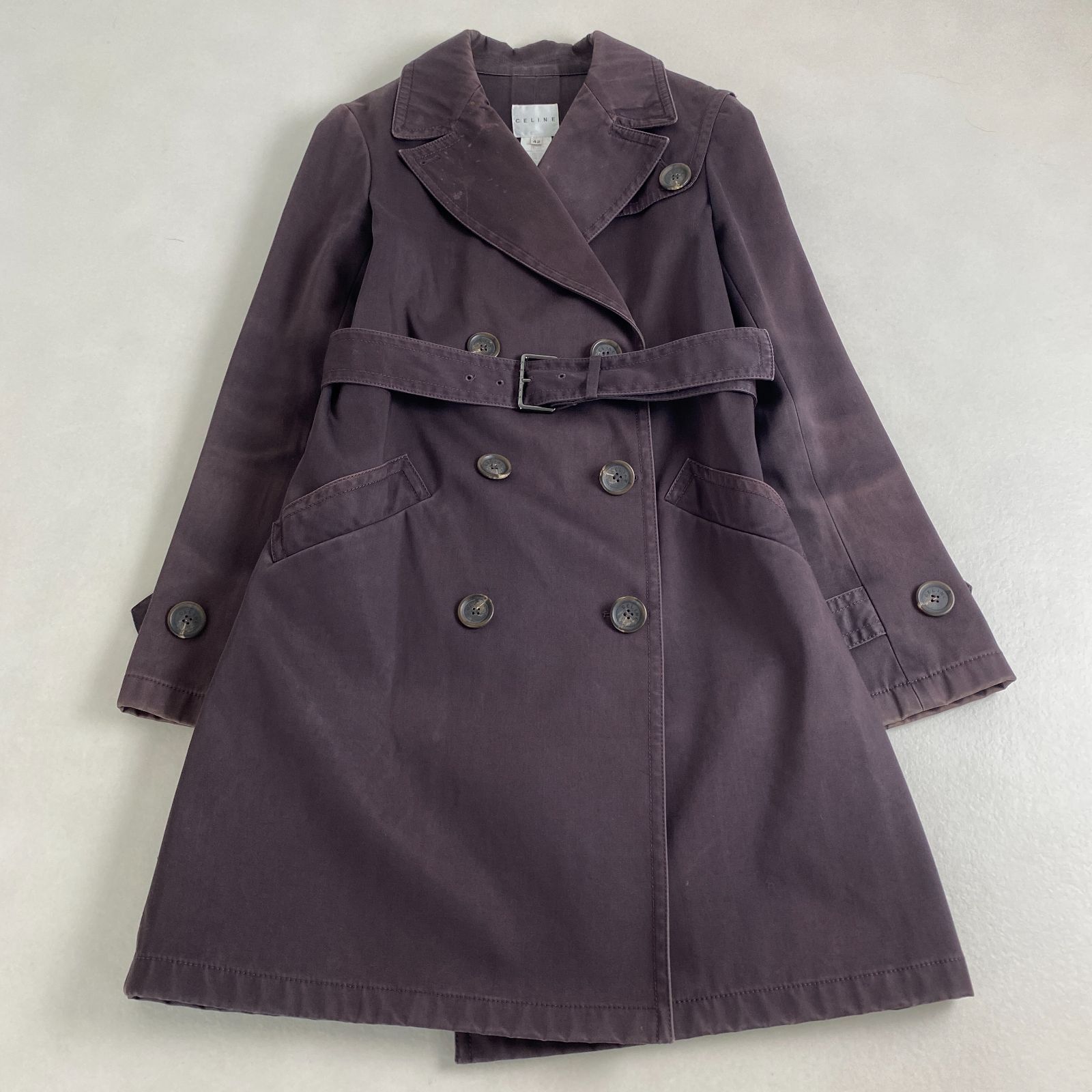 セリーヌ トレンチコート ベルト付き 裏地総柄 ブラウン 42 L XL相当 CELINE