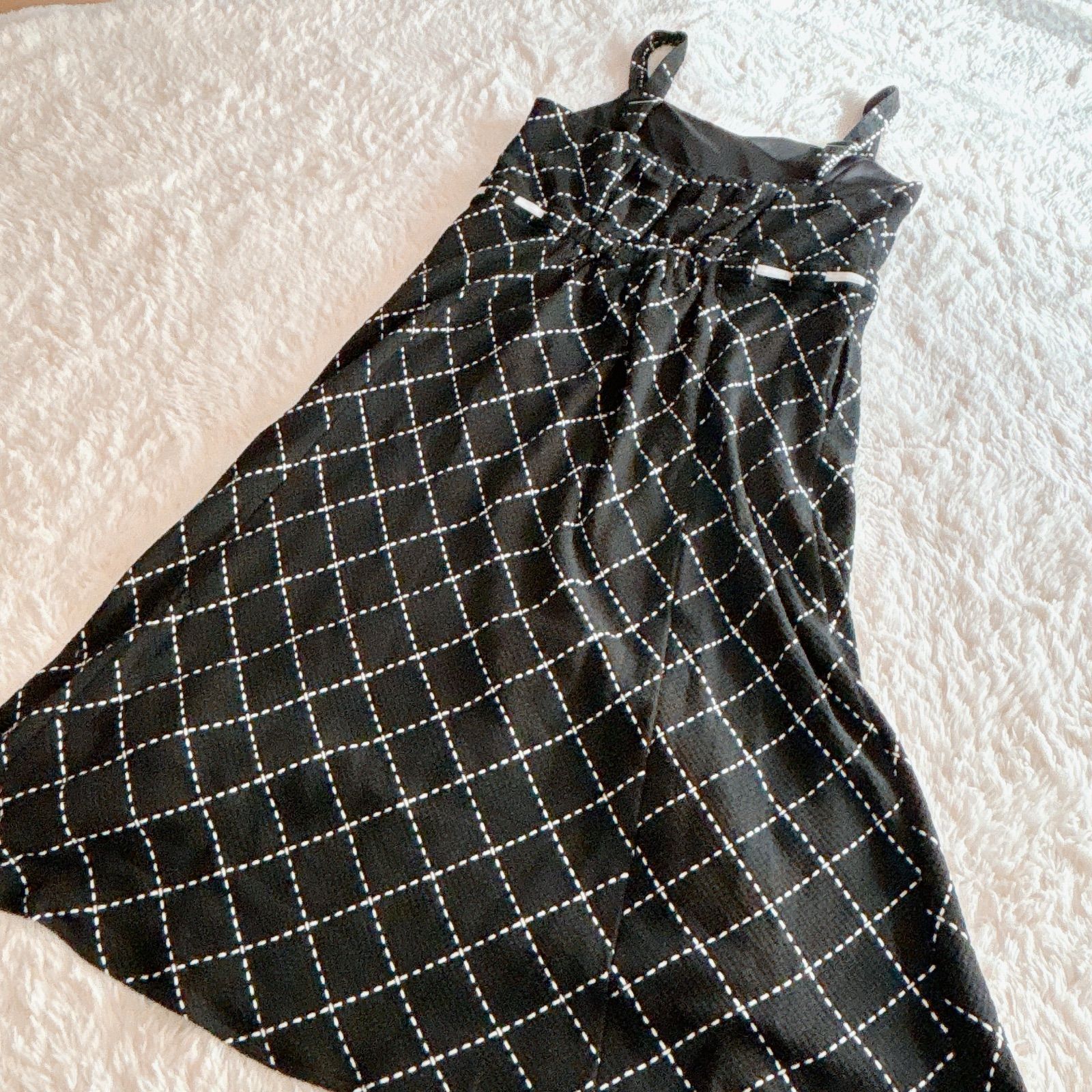 ステッチチェックウエストリボンワンピース