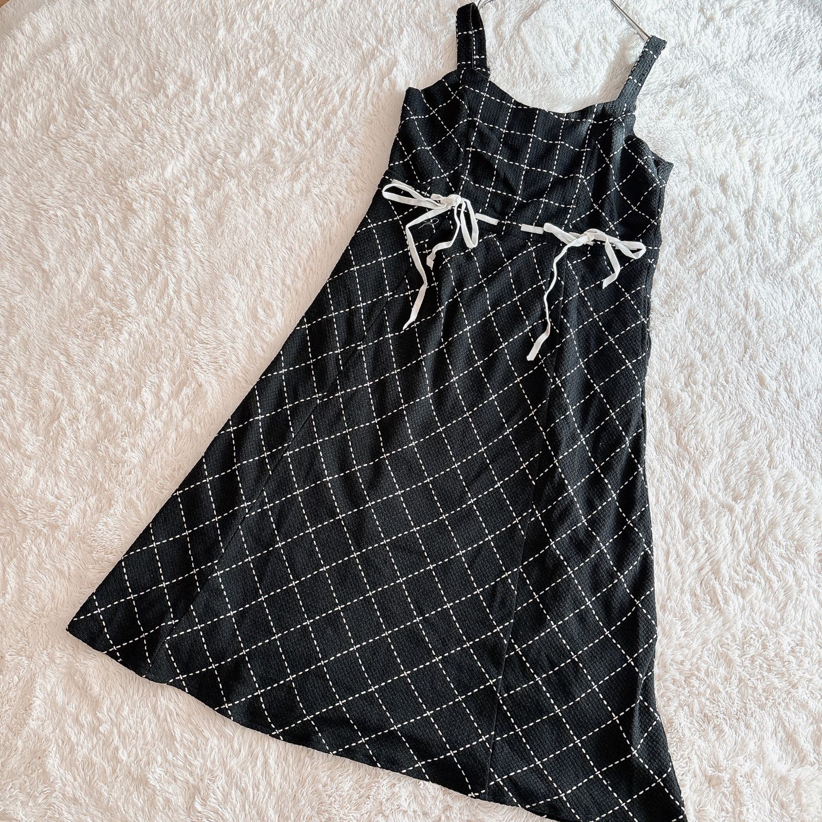 CLETTE クレット ステッチチェックウエストリボンワンピース 4L 大きいサイズ