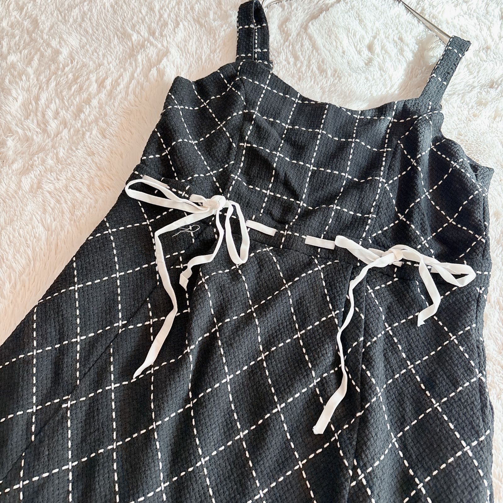 CLETTE クレット ステッチチェックウエストリボンワンピース 4L 大きいサイズ