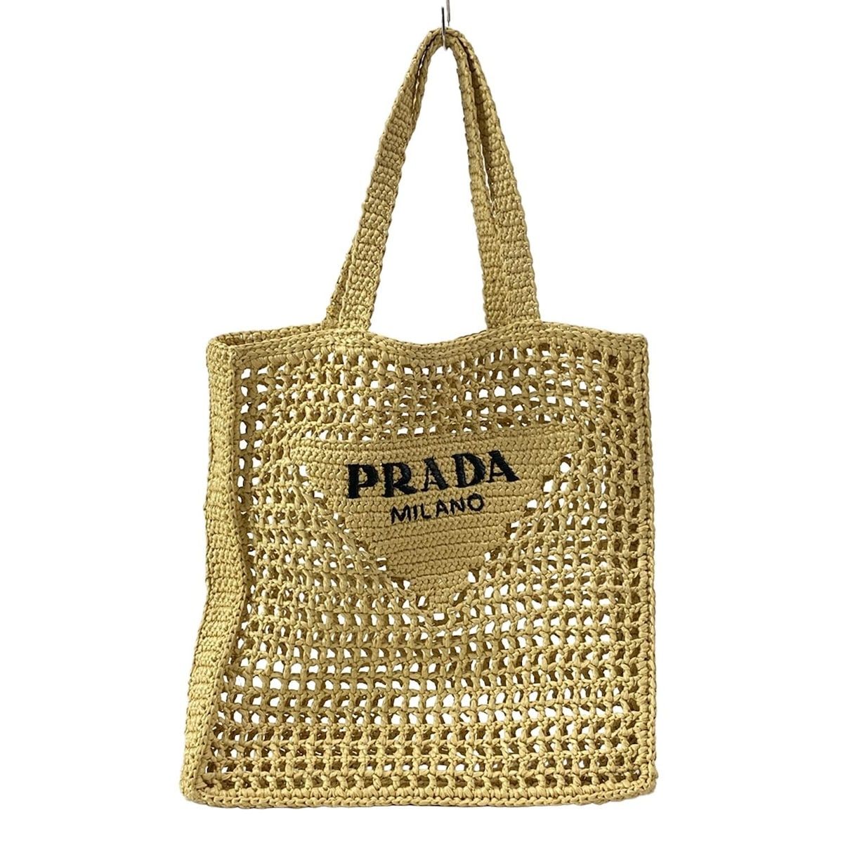 PRADA プラダ トートバッグ クロシェ トートバッグ 1BG393 ナチュラル ベージュ ラフィア風 レタリングロゴ刺繍
