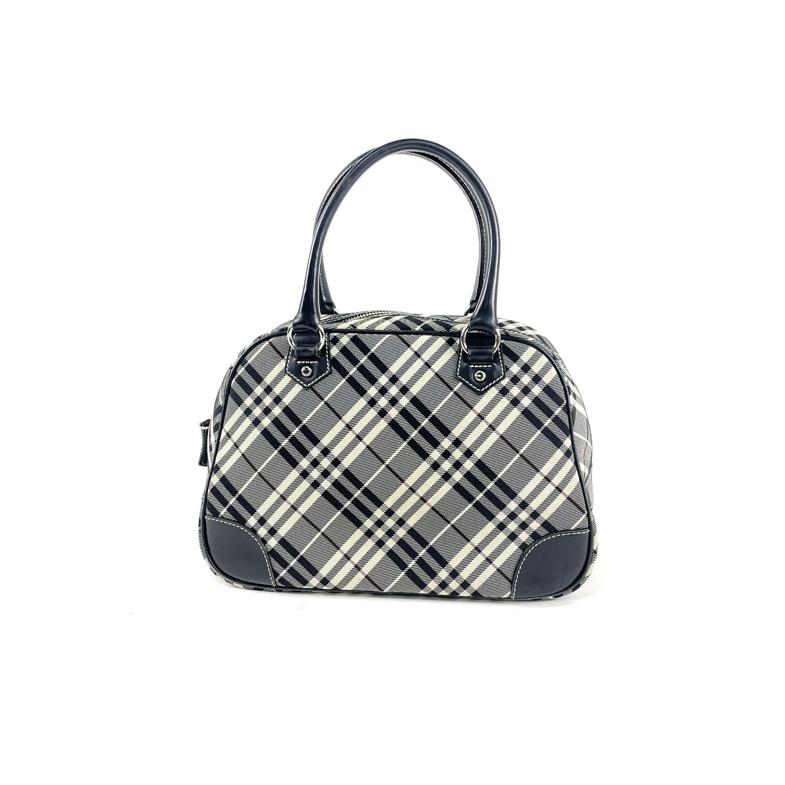 BURBERRY LONDON BLUE LABEL バーバリー ZA411-600-09 キャンバス×レザー ミニボストン ハンドバッグ トートバッグ チェック柄 ブラック