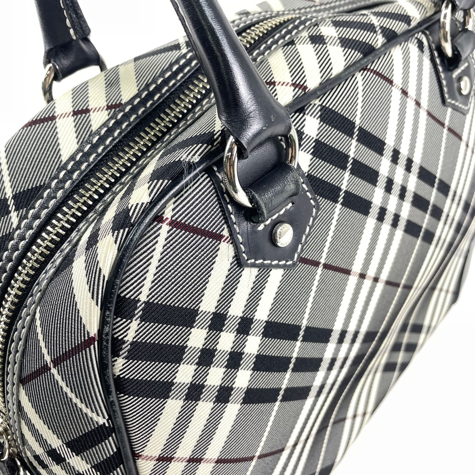 BURBERRY LONDON BLUE LABEL バーバリー ZA411-600-09 キャンバス×レザー ミニボストン ハンドバッグ トートバッグ チェック柄 ブラック DECORATOM_COM_BR