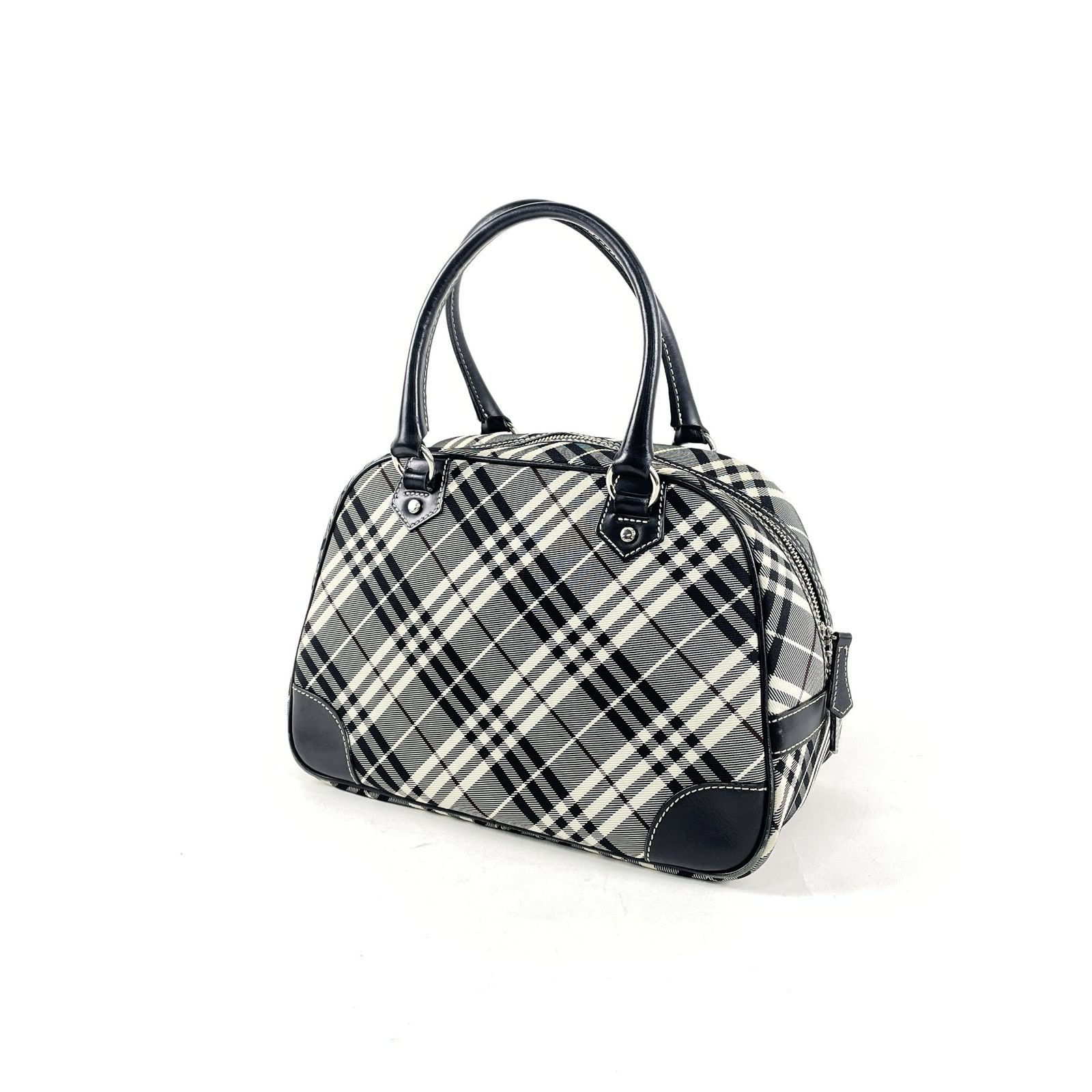 BURBERRY LONDON BLUE LABEL バーバリー ZA411-600-09 キャンバス×レザー ミニボストン ハンドバッグ トートバッグ チェック柄 ブラック