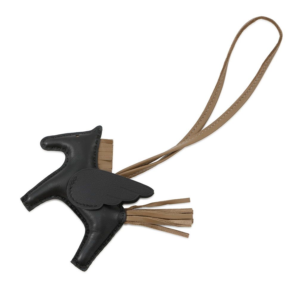 エルメス バッグチャーム ロデオPM ペガサス ブラック エトゥープ ラムスキン W刻印 黒