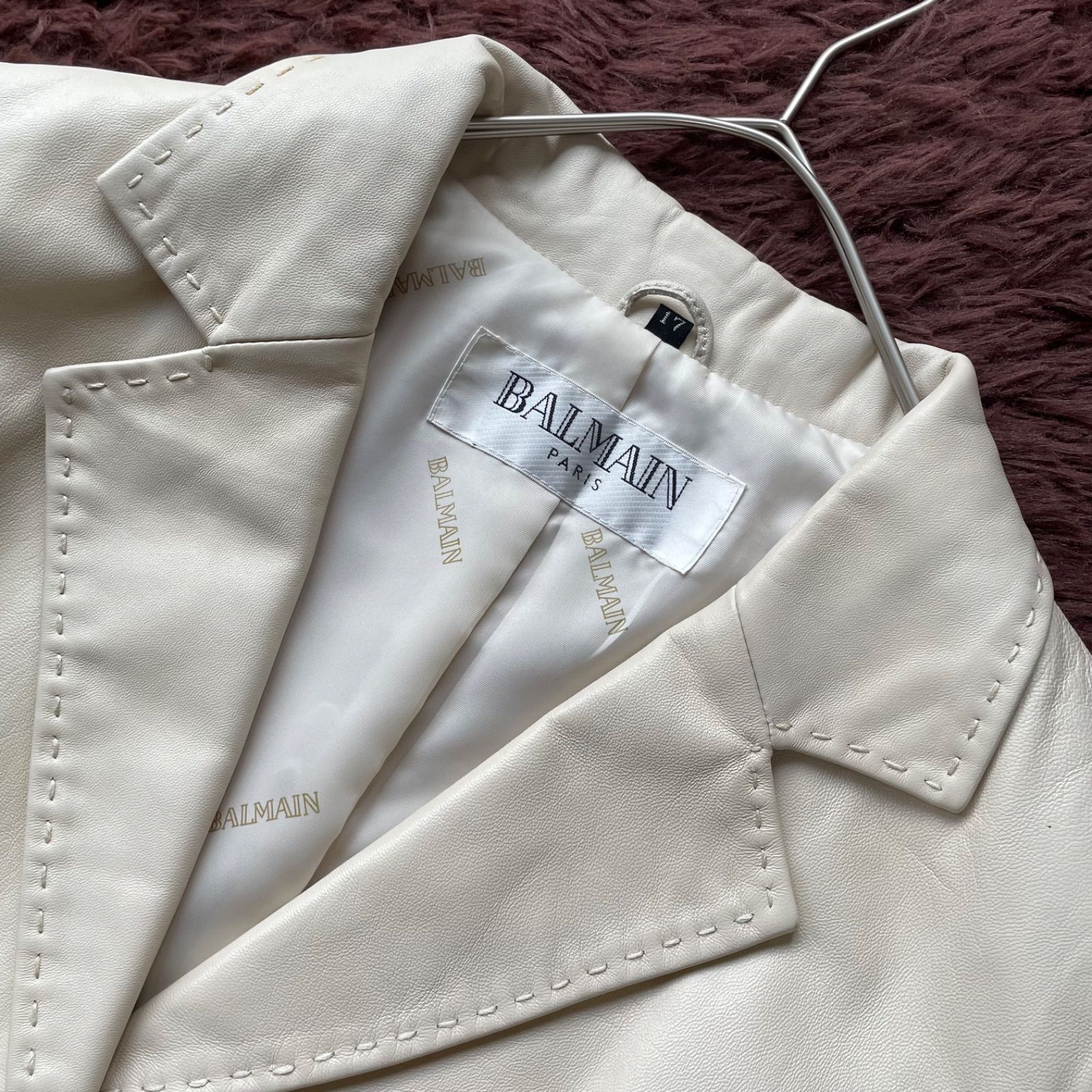 BALMAIN バルマン ラムレザーテーラードジャケット 3B 裏地総柄 大きいサイズ 17 羊革 本革 ロゴボタン GULLKHAN_COM