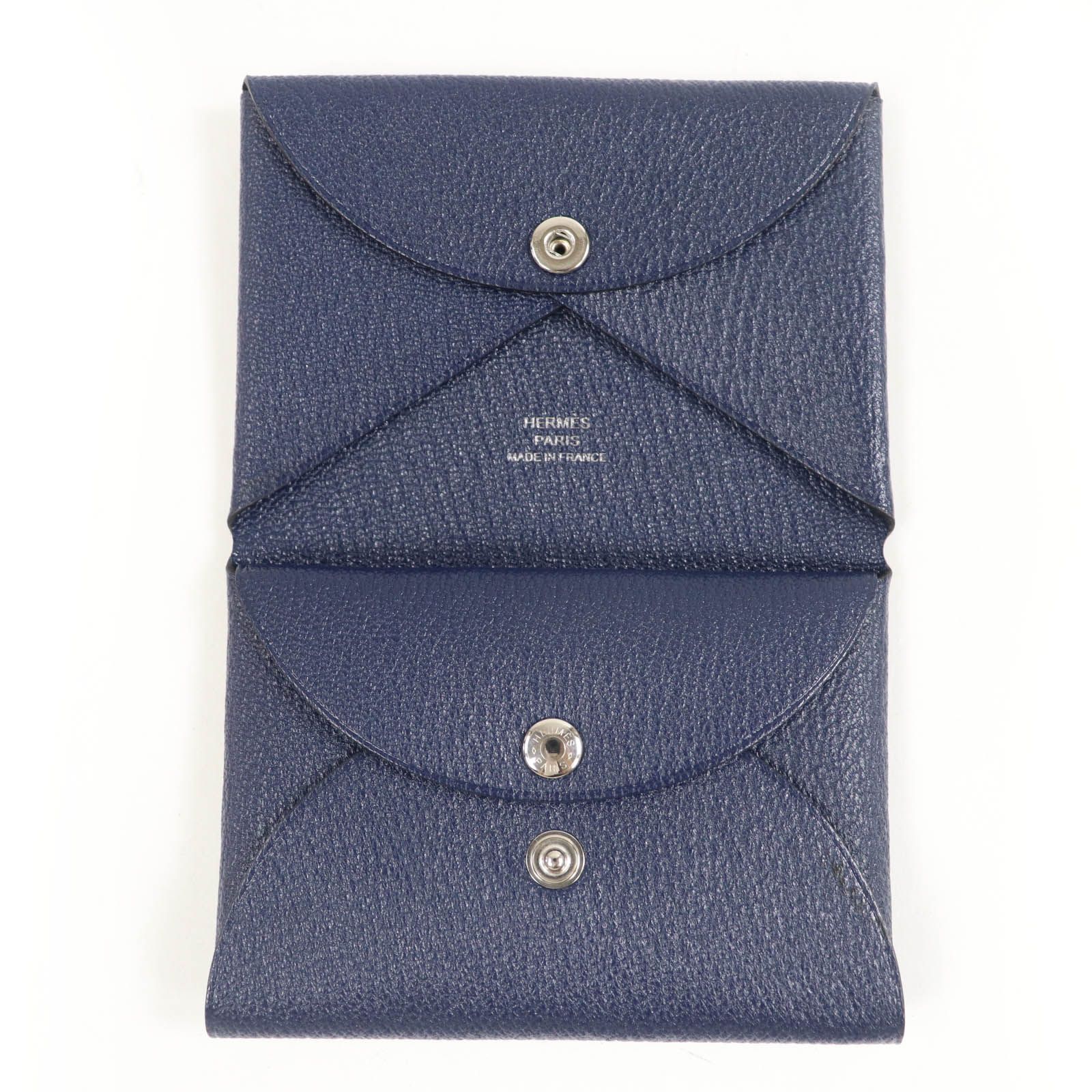 未使用品☆HERMES エルメス カルヴィ デュオ シェーブル ブルーニュイ シルバー金具 ケース W刻 箱付き フランス製 レディース 未使用品☆HERMES エルメス カルヴィ デュオ シェーブル ブルーニュイ