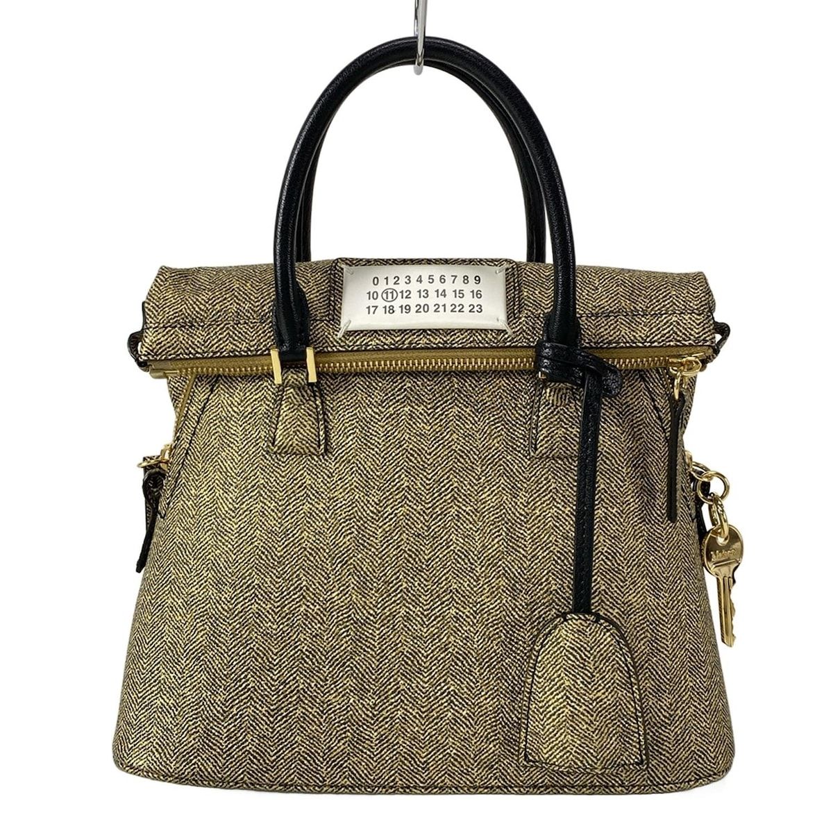 Maison Margiela メゾンマルジェラ ハンドバッグ 5AC ミニ SB3WG0047 ベージュ×ゴールド×黒 レザー