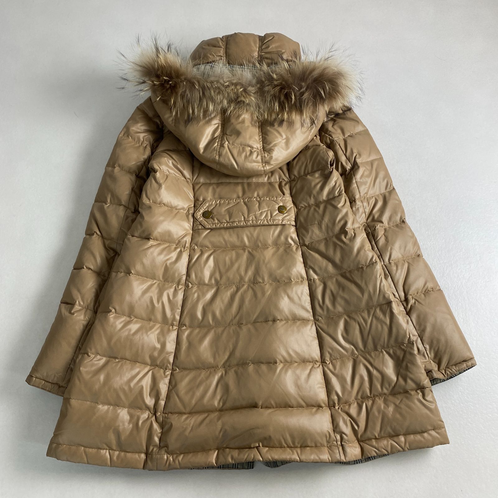 美品　バーバリーブルーレーベル　ダウンコート　ノバチェック　ファー　ベージュ バーバリーブルーレーベル ダウンコート 2way ファー ノバチェック