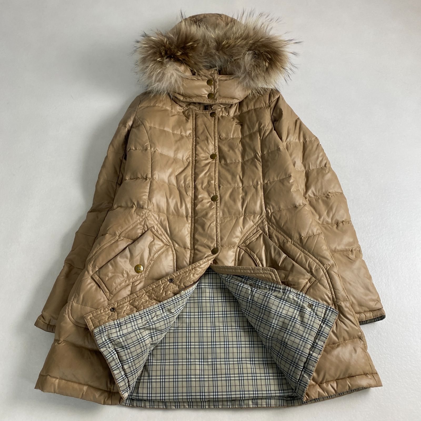 バーバリブルーレーベル　ロングコート　ノバチェック　2way　ダブル　ベージュ バーバリブルーレーベル ロングコート ノバチェック 2way ダブル