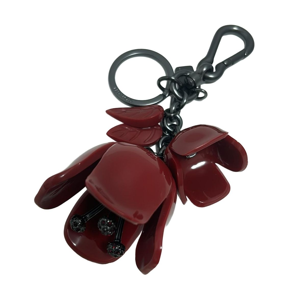 COACH コーチ キーホルダー チャーム レッド×黒 フラワー ラインストーン