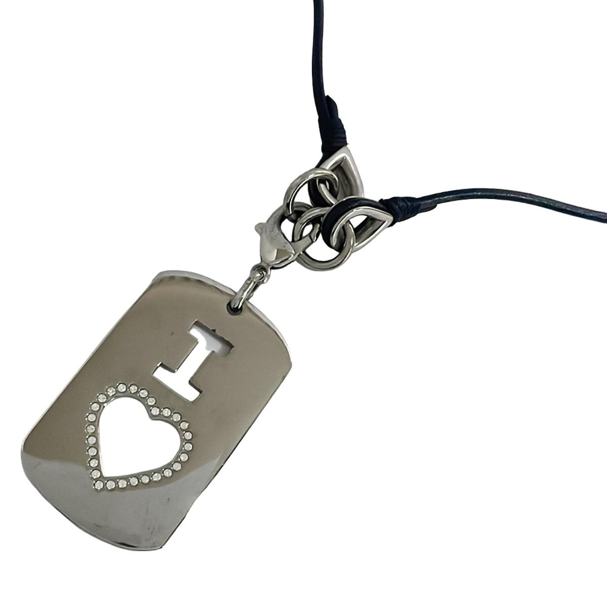 DOLCE-GABBANA ドルチェアンドガッバーナ ネックレス レザー 黒×シルバー クロス ラインストーン