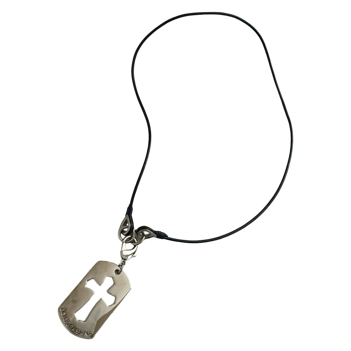 DOLCE-GABBANA ドルチェアンドガッバーナ ネックレス レザー 黒×シルバー クロス