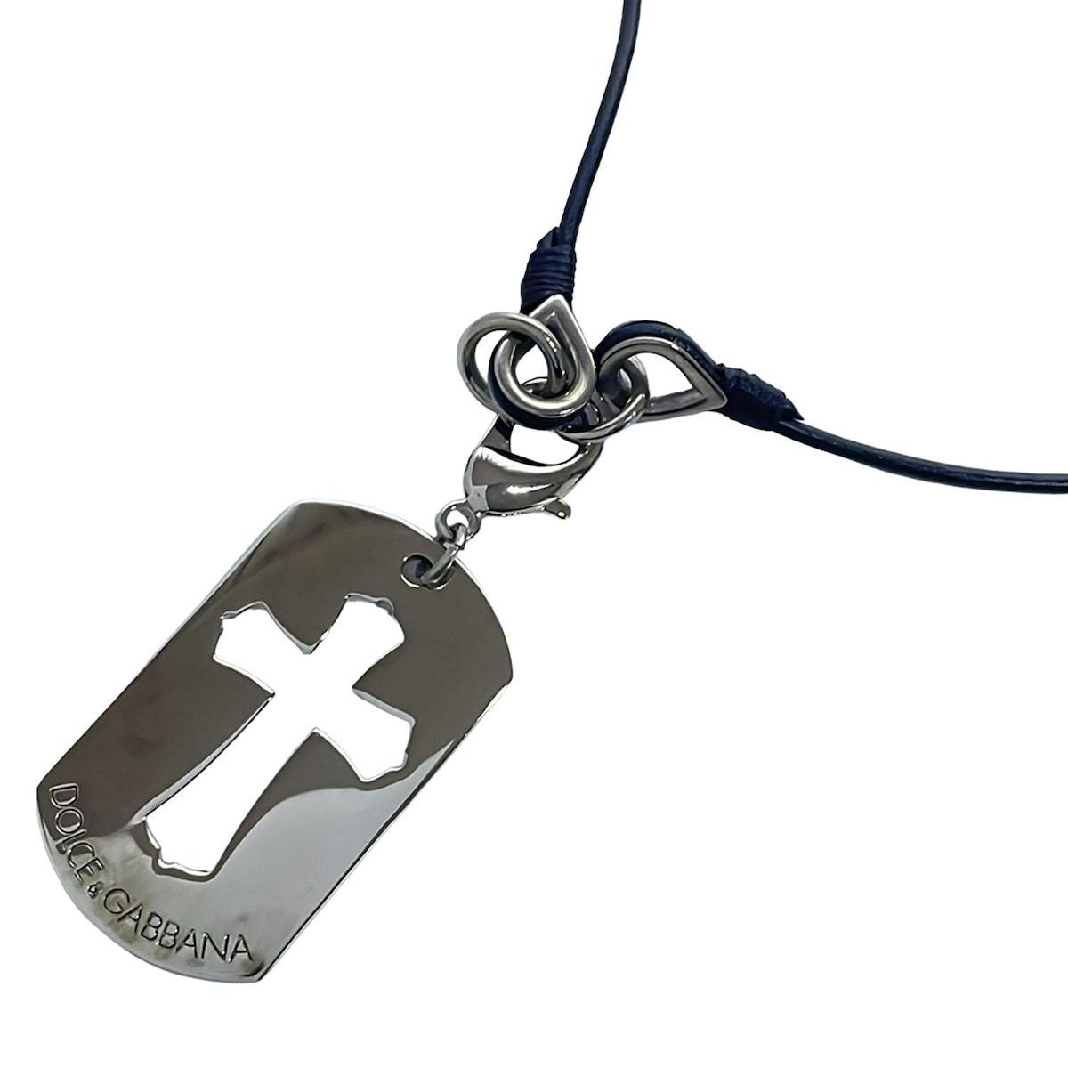 DOLCE-GABBANA ドルチェアンドガッバーナ ネックレス レザー 黒×シルバー クロス