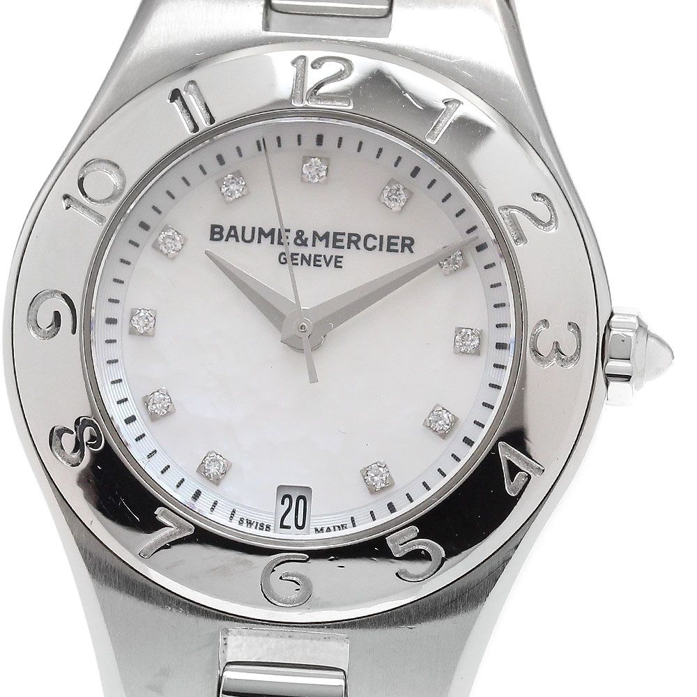 ボーム&メルシェ Baume - Mercier MOA10011 リネア ホワイトシェルダイアル 11Pダイヤ クォーツ レディース保証書付き_914537
