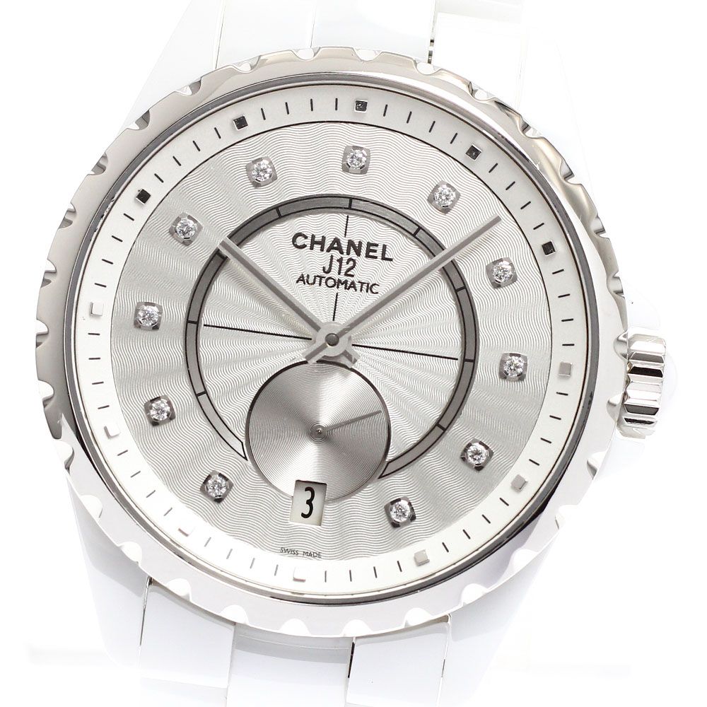 シャネル CHANEL H4345 J12 白セラミック 11Pダイヤ デイト 自動巻き ボーイズ 保証書付き_915899