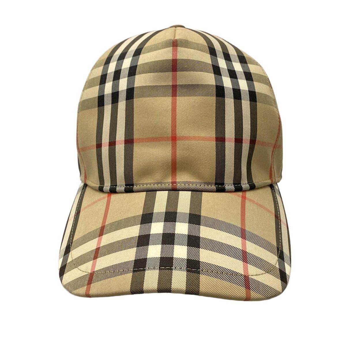 BURBERRY LONDON ENGLAND バーバリーロンドンイングランド キャップ M ベージュ 黒 レッド チェック柄 コットン レザー