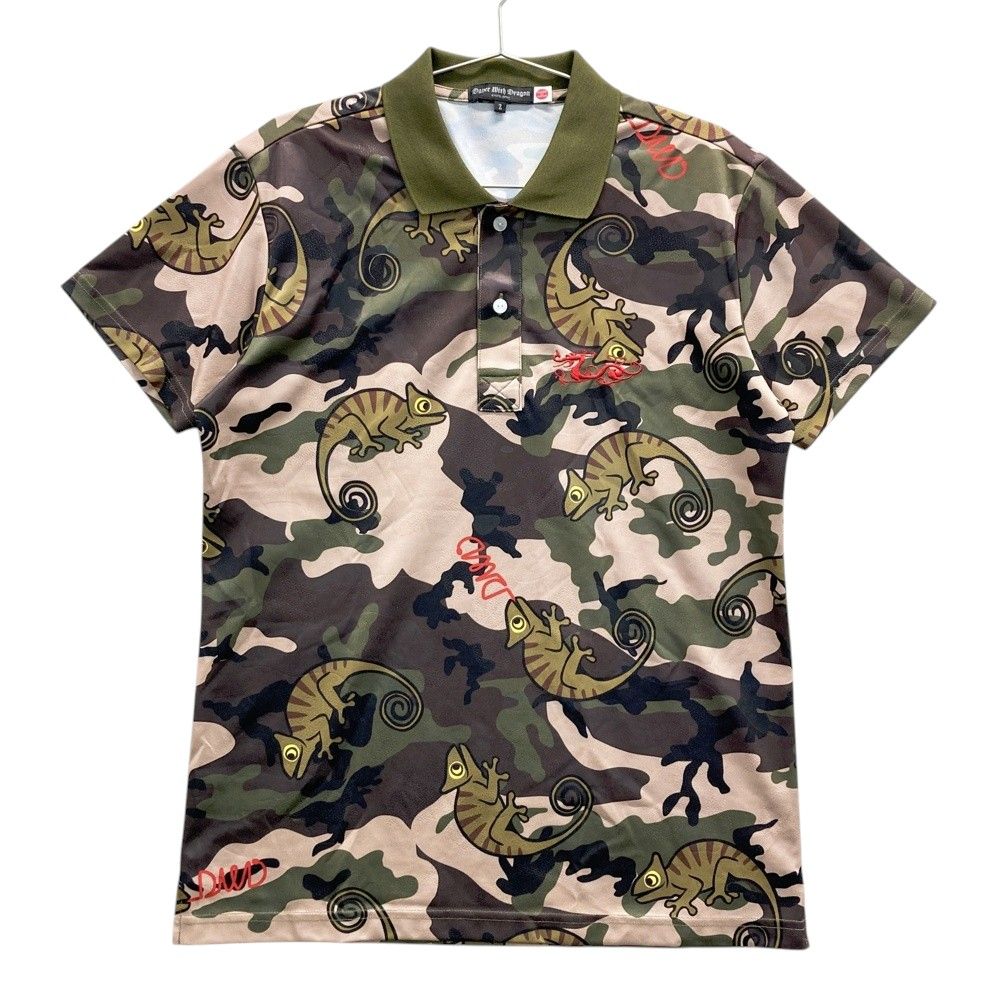サイズ 2 DANCE WITH DRAGON ダンスウィズドラゴン 半袖ポロシャツ ドラゴン カメレオン カモフラ ロゴ総柄 カーキ系 240101540996 ゴルフウェア メンズ ストスト