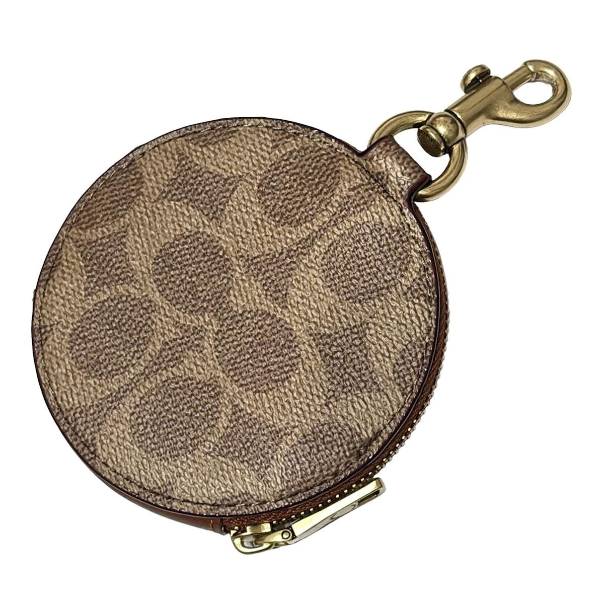 COACH コーチ キーホルダー チャーム - ベージュ×ダークブラウン×ゴールド シグネチャー柄